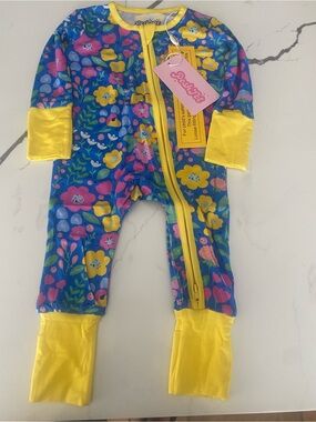Posh Peanut Floral Zip-Front Baby One Piece - Blue & Yellow